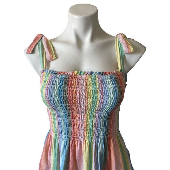 GAP Women’s Linen-Blend Tie-Shoulder Peplum Top Multicolor Stripe Tank Sz Med - Picture 3 of 8